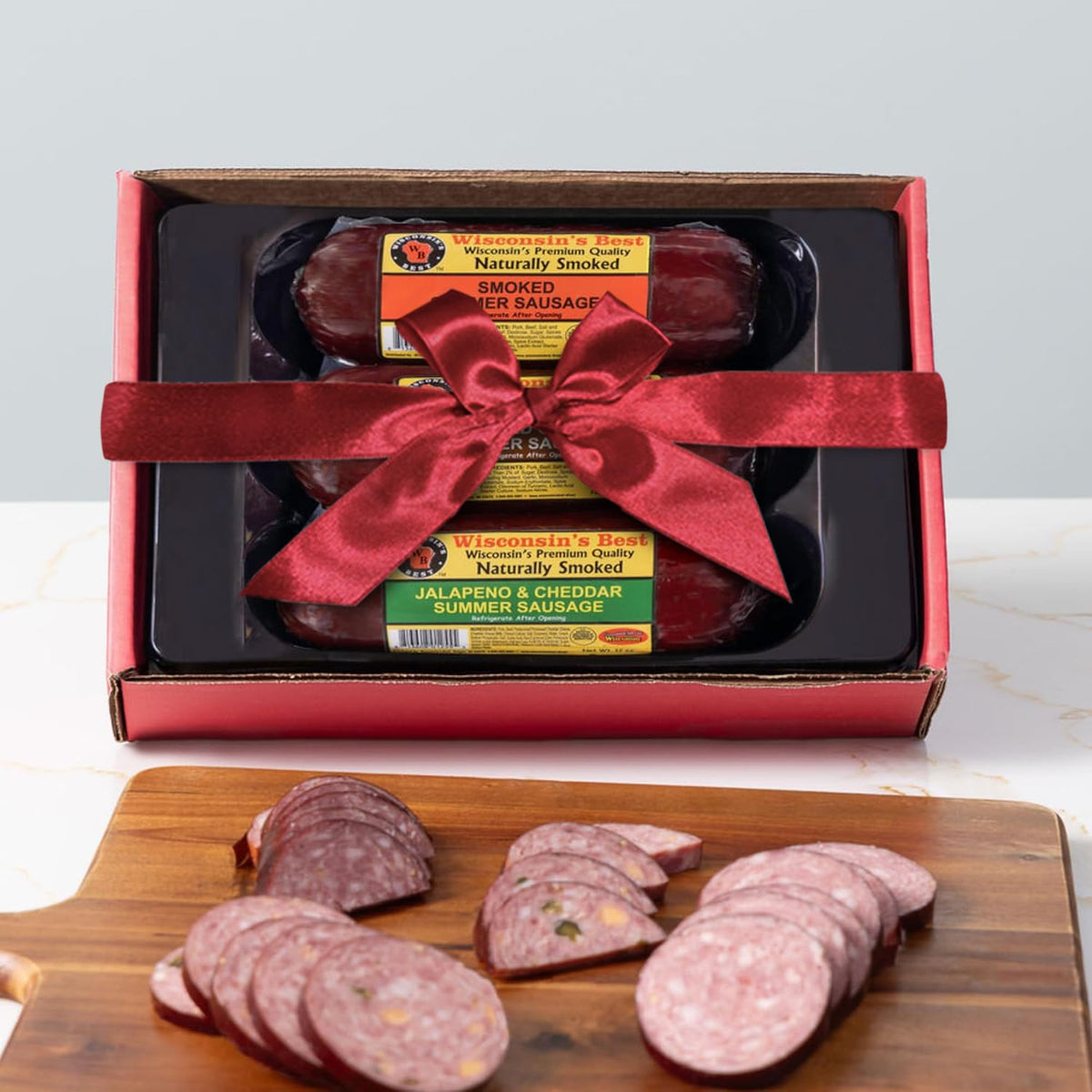 Smoked summer sausage close-up showing rich color, perfect for boards.