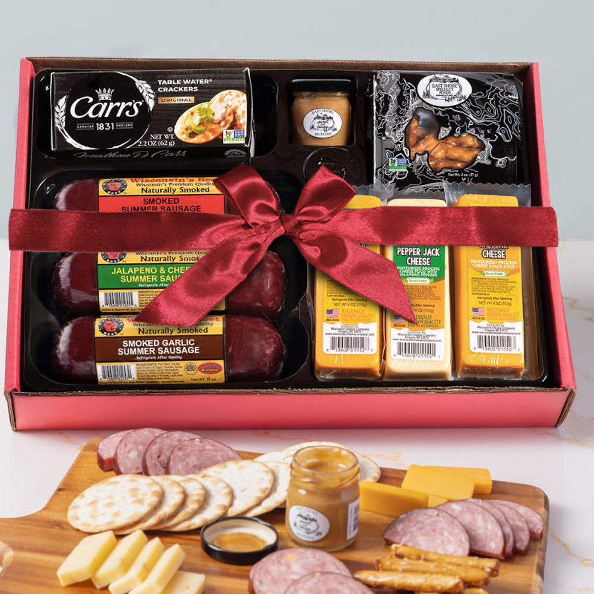 Naturally smoked summer sausage from Wisconsin Cheese Company sliced for serving