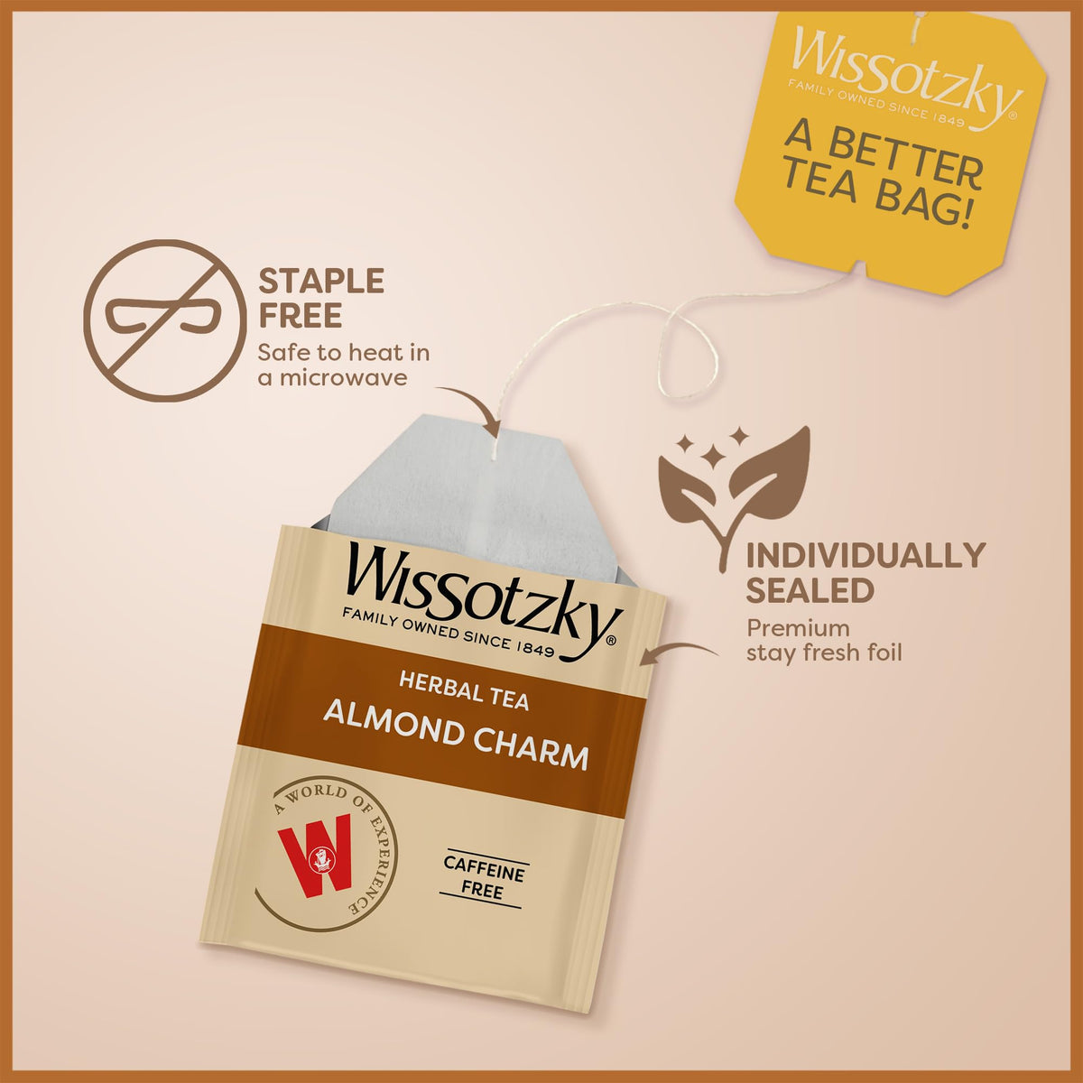 Wissotzky Almond Charm iced tea for a refreshing caffeine-free option.