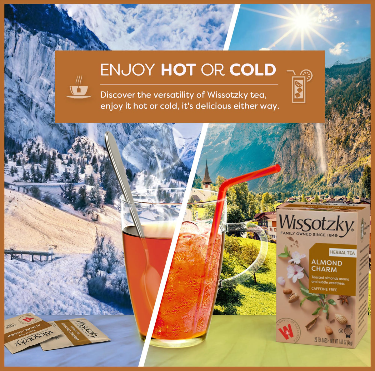 Wissotzky Almond Charm latte with milk for creamy comfort.