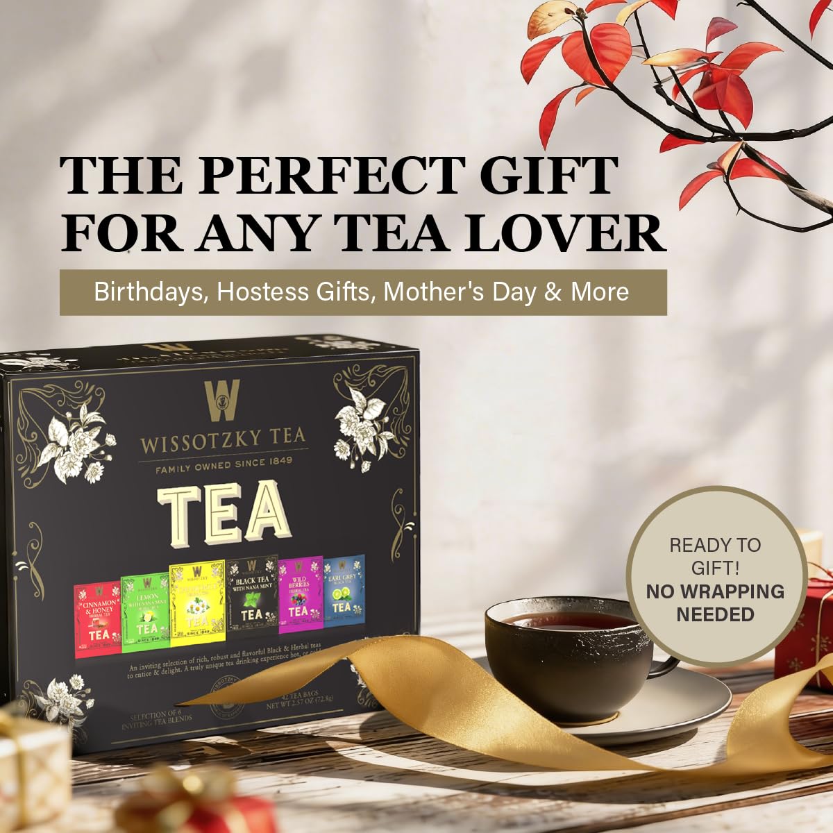 Wissotzky tea gift chest displayed inside view, premium packaging.