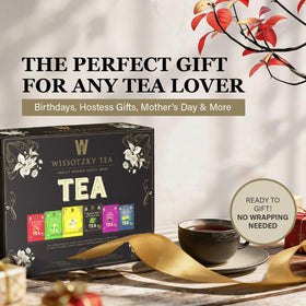 Wissotzky tea gift chest displayed inside view, premium packaging.