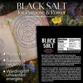 Witches & Wiccan black salt bottle on altar supports spiritual safeguards.