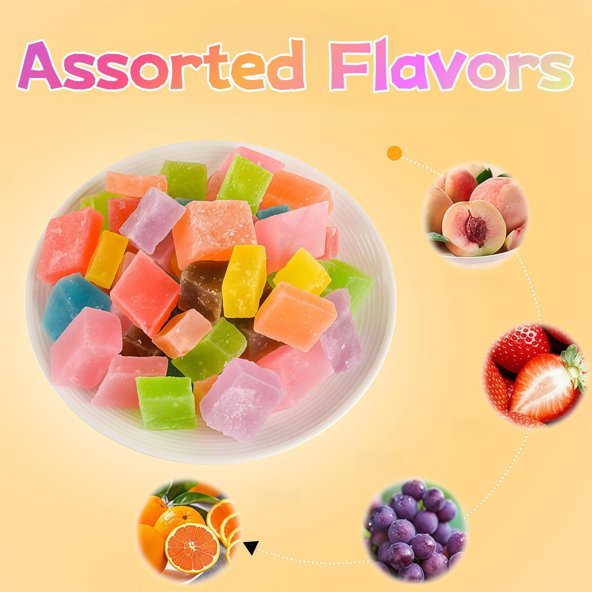 WJDDMGO Colourful Assorted Gummy close-up showcasing real fruit flavors.