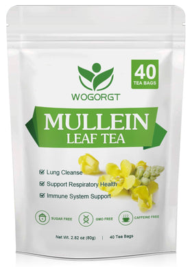 WOGORGT Mullein tea bag steeping in cup for a calming brew