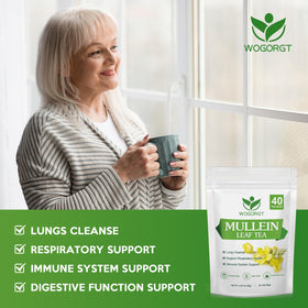WOGORGT Mullein tea bag packaging on shelf for convenient daily use