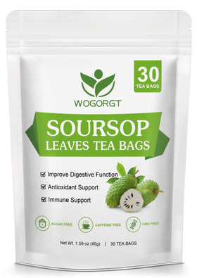 WOGORGT organic soursop leaves tea bags packaging, additive-free and vegan.