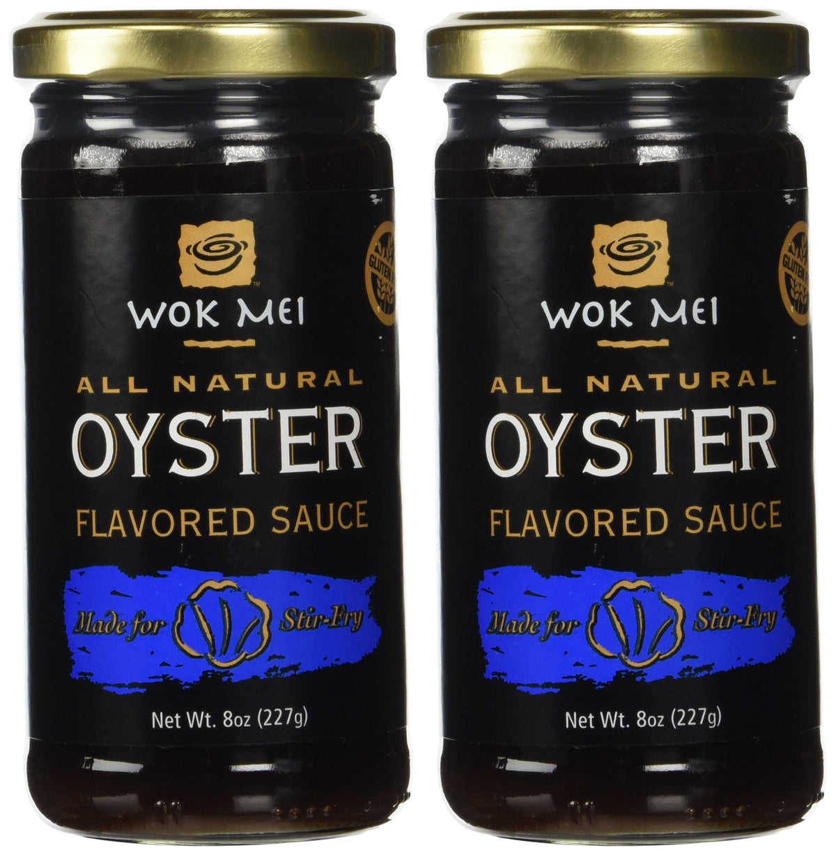Wok Mei gluten-free oyster sauce bottle pour enhances stir-fries with rich, balanced flavor.