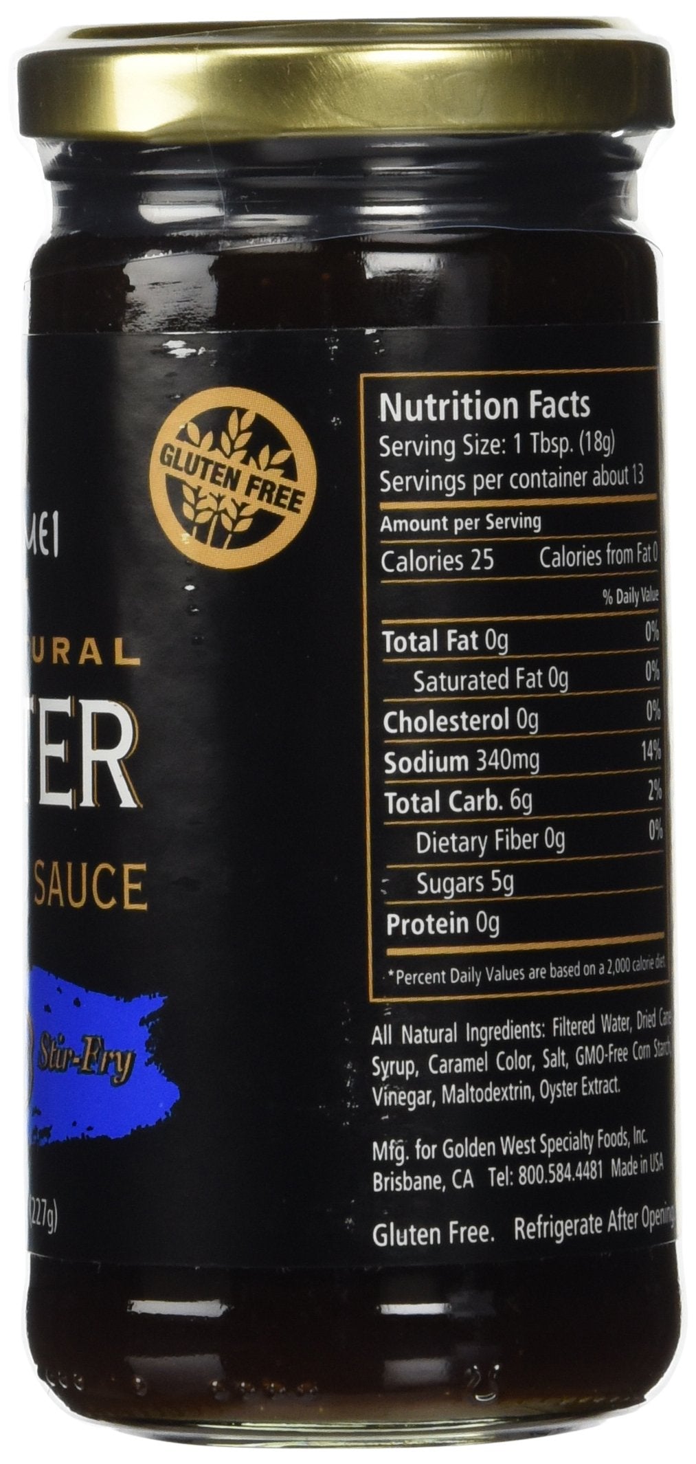Wok Mei oyster sauce label close-up showcases natural ingredients and gluten-free claim for confident cooking.