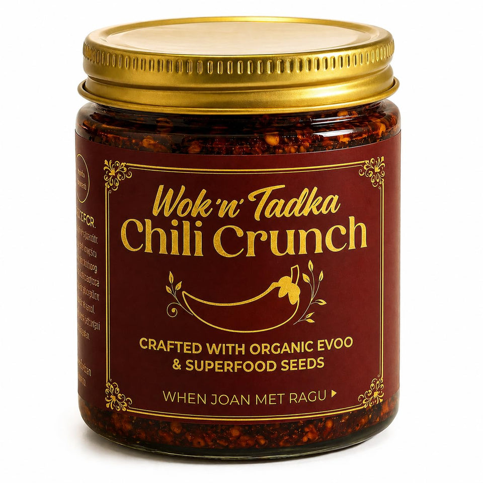 Wok n Tadka spicy garlic chili crunch jar for bold, clean flavor.