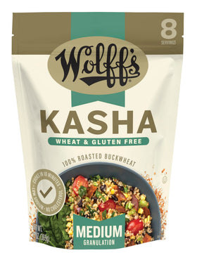 Wolff's Kasha roasted buckwheat bulk pack with nutty aroma for versatile meals.