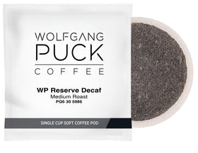 Wolfgang Puck Chef's Reserve Decaf pod stack for compact storage.