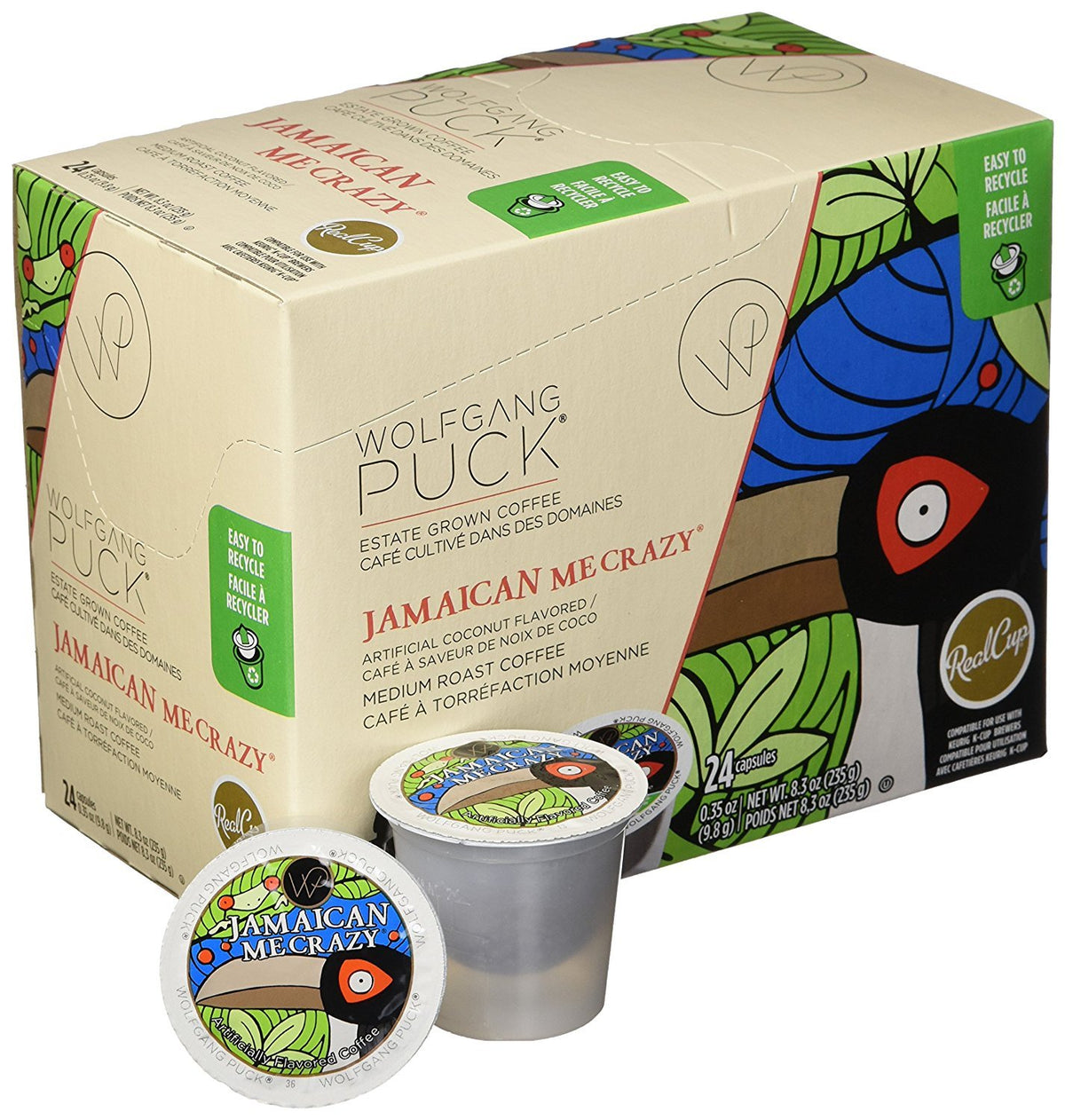 Wolfgang Puck Jamaica Me Crazy k-cups on desk for quick tropical pick-me-up