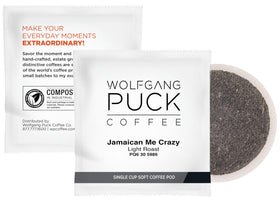Wolfgang Puck Jamaican Me Crazy pod brew in machine, coconut flavor ready.