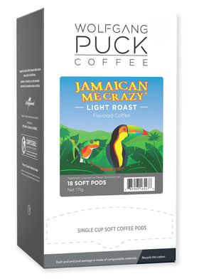 Wolfgang Puck Jamaican Me Crazy pod packaging, ready for single-serve convenience.