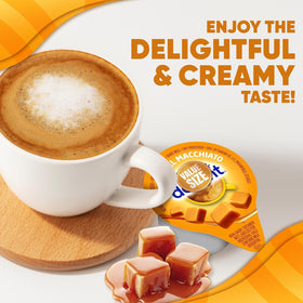 Wolgo Caramal Macchiato creamer singles at an office coffee station
