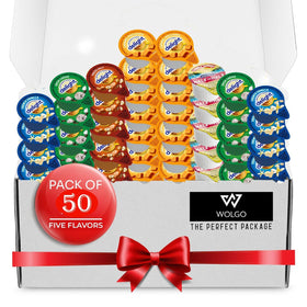 Wolgo Coffee Creamer Singles Variety Pack box offers convenient flavor variety for home or office.