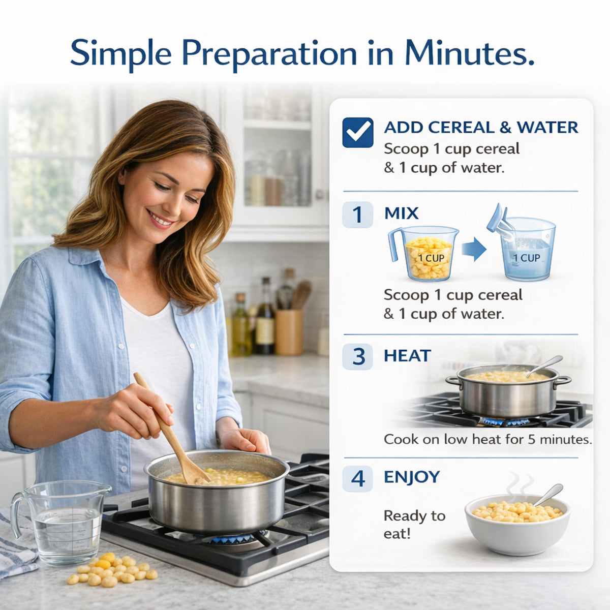 100 g portion scoop of Won Promotions Super Cereal Plus illustrates portion control.
