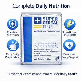 Won Promotions Super Cereal Plus highlights the corn and soya blend for balanced daily nutrition.