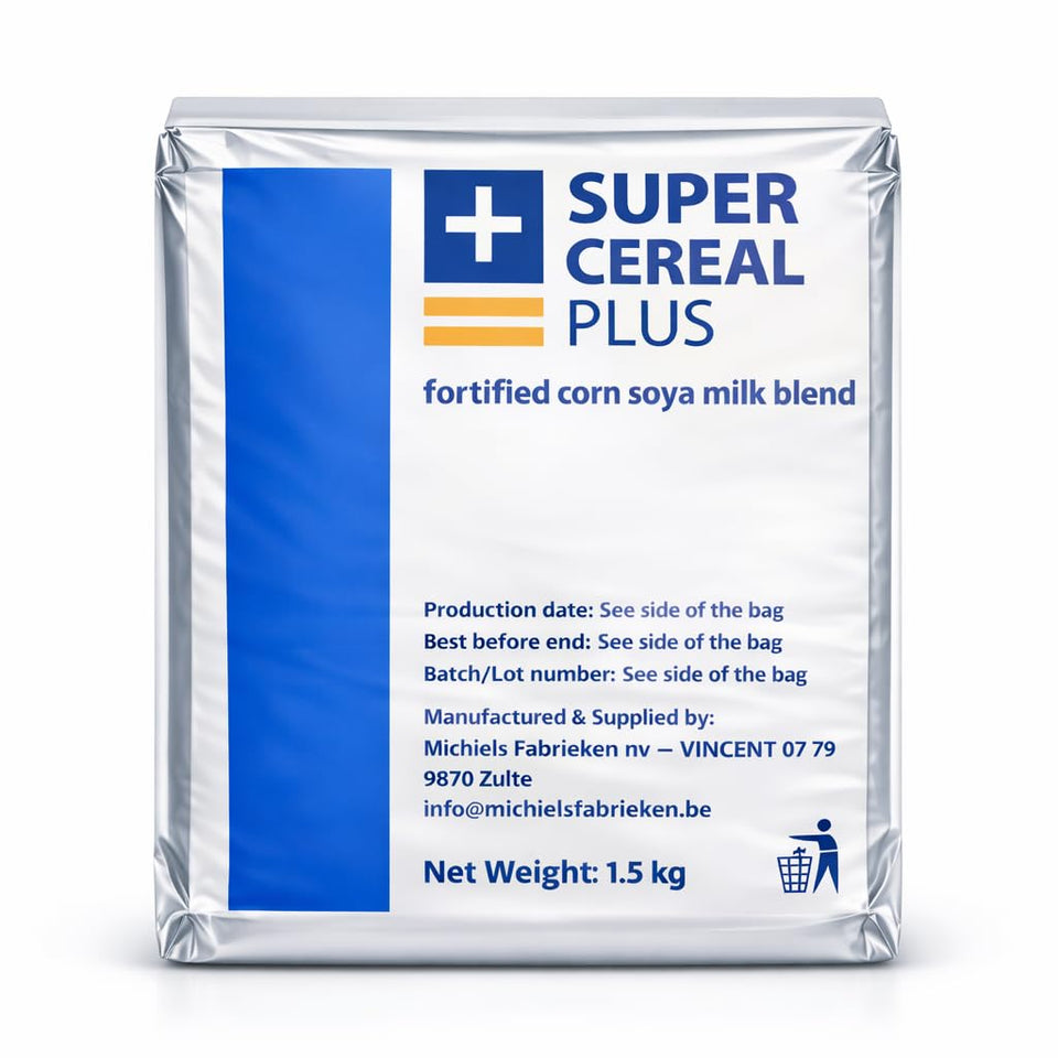Packaging of Won Promotions Super Cereal Plus shows a moisture-sealed bag preserving freshness and nutrition.