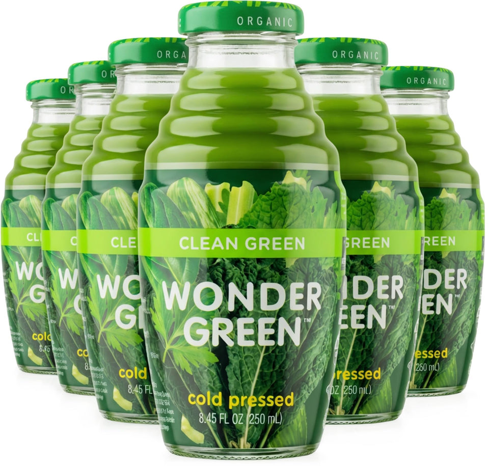 Wonder Green Clean Green bottle front view shows crisp greens blend for daily hydration.