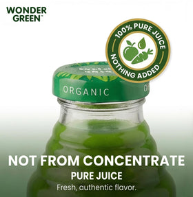 Wonder Green six-pack packaging illustrates convenient on-the-go greens for busy days.