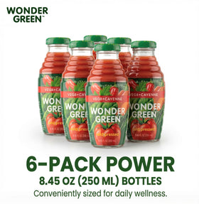 Wonder Green Veg8 + Cayenne bottle splash evokes market-fresh energy