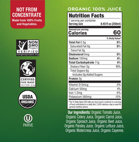 Wonder Green Veg8 + Cayenne calories label notes 60 calories per bottle