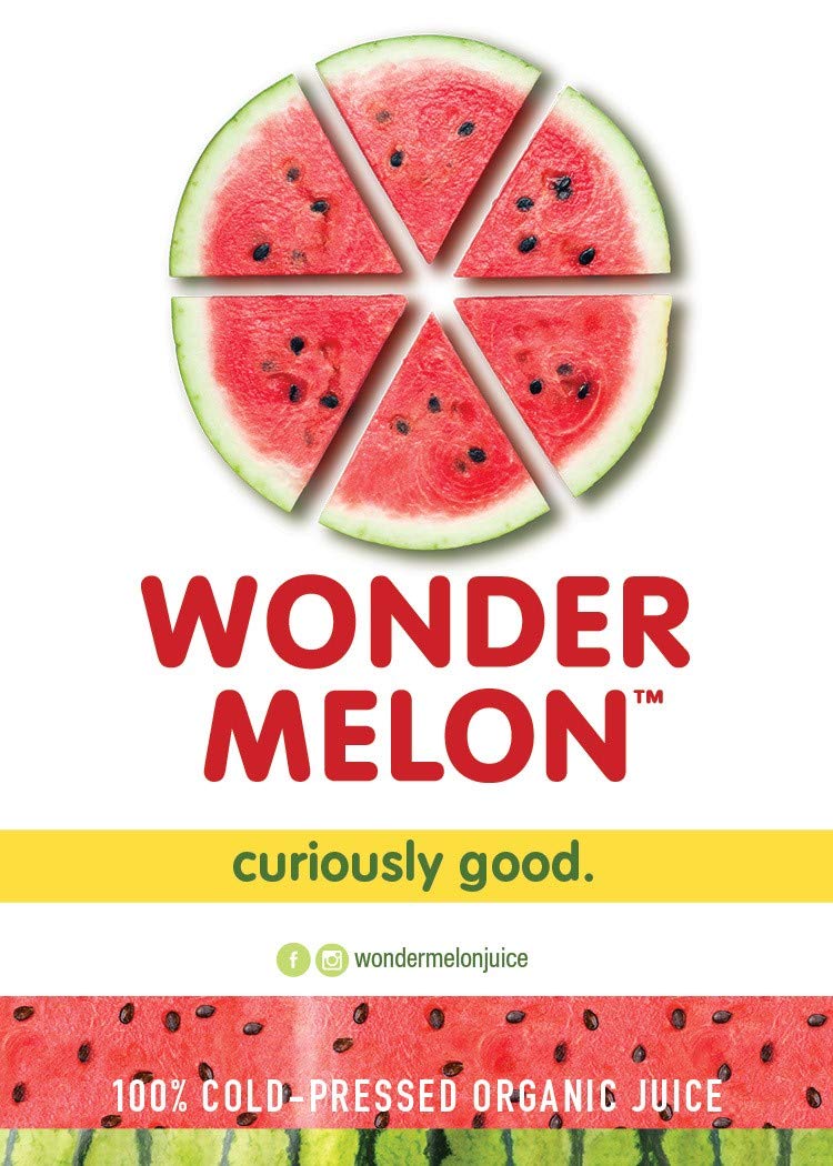 Organic label and fair trade seal on Wonder Melon juice.