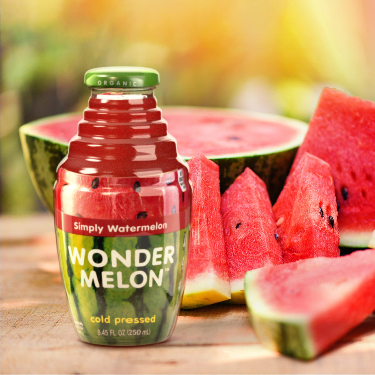 Pouring Wonder Melon Watermelon Juice into a glass for a quick, refreshing drink