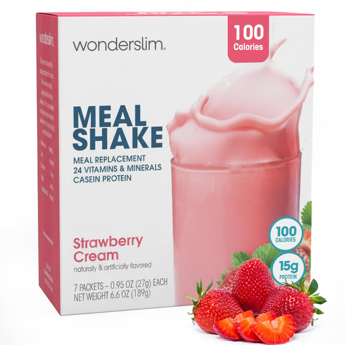 WonderSlim Meal Replacement Shake Strawberry Cream bottle for gluten-free, on-the-go nutrition.