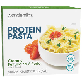 WonderSlim Protein Pasta pack shot highlighting a convenient 5-count box for quick meals.