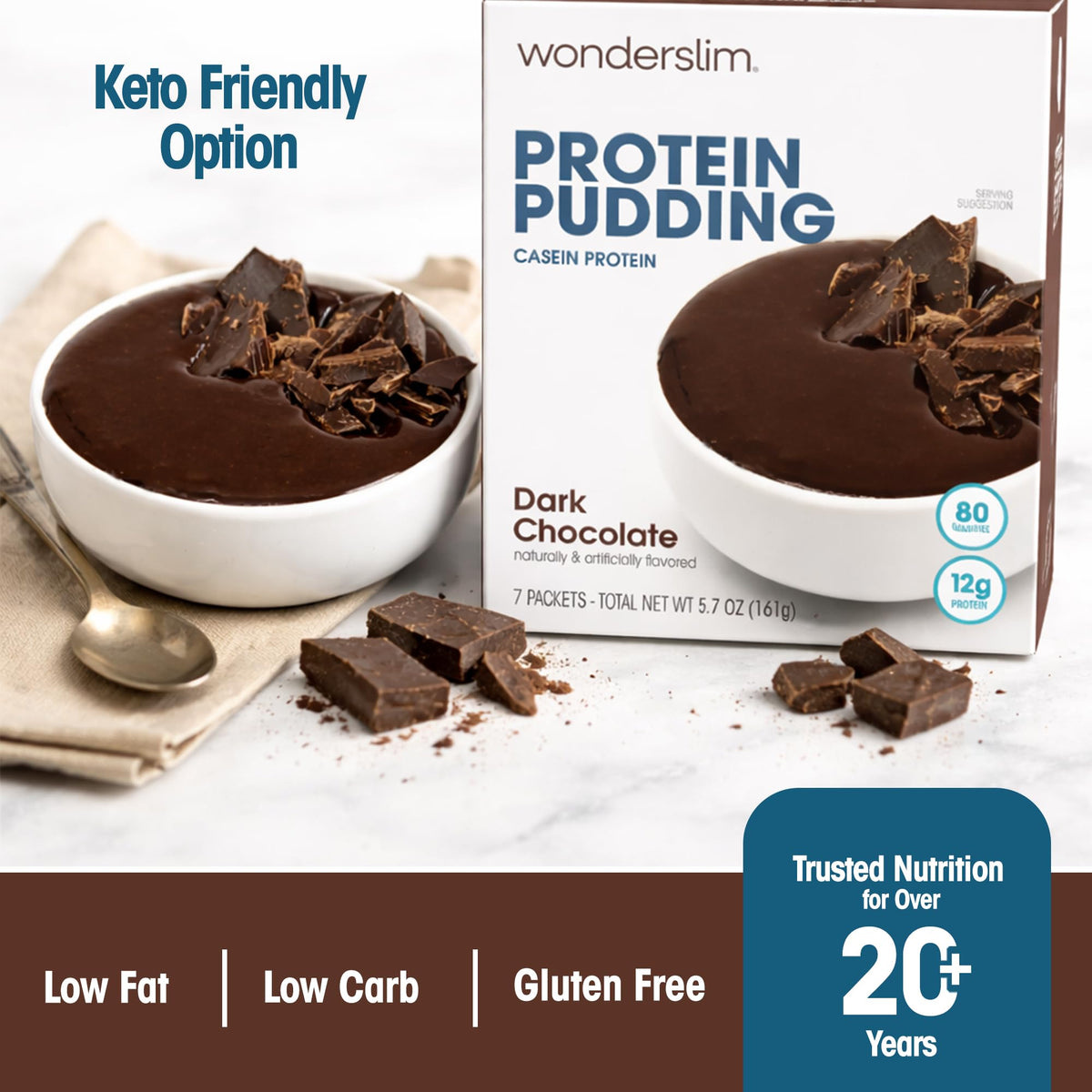 WonderSlim texture close-up reveals silky chocolate cream with premium ingredients.