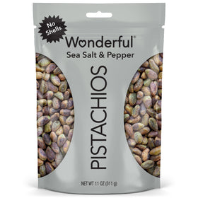 Wonderful Pistachios No Shells Sea Salt & Pepper bag front for quick snacking