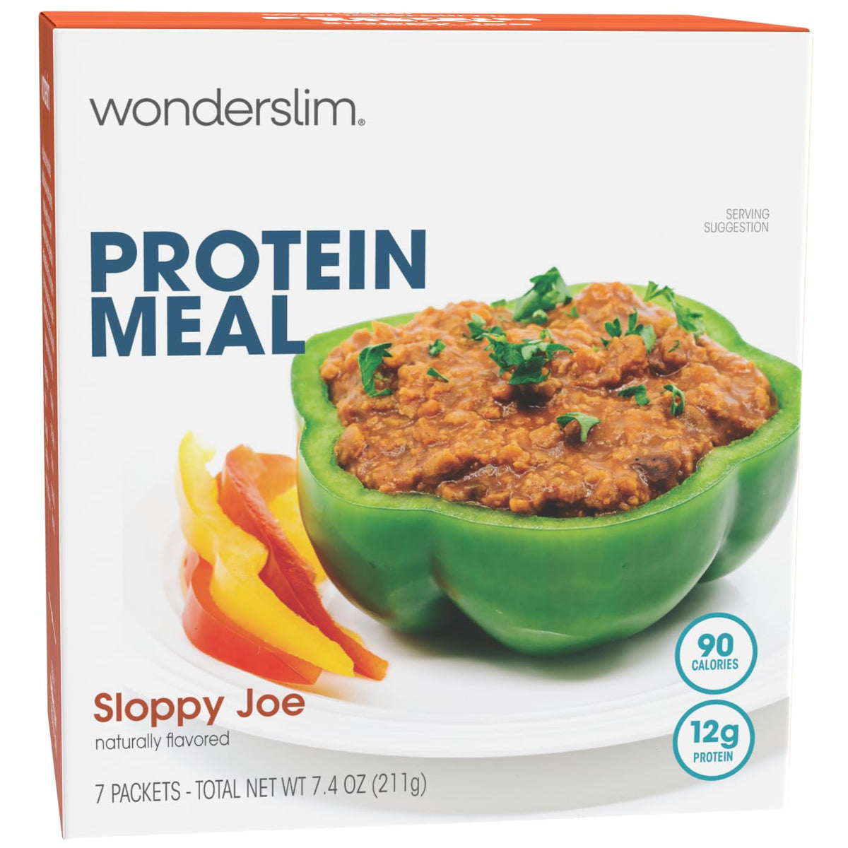 WonderSlim Sloppy Joe mix packaging displays gluten-free vegetarian meal ready in minutes.