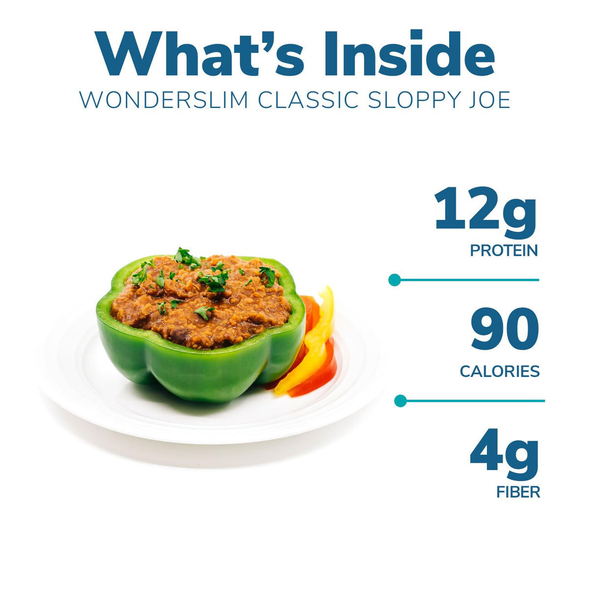WonderSlim Sloppy Joe ready-entree plated, highlighting protein-rich, satisfying meal.