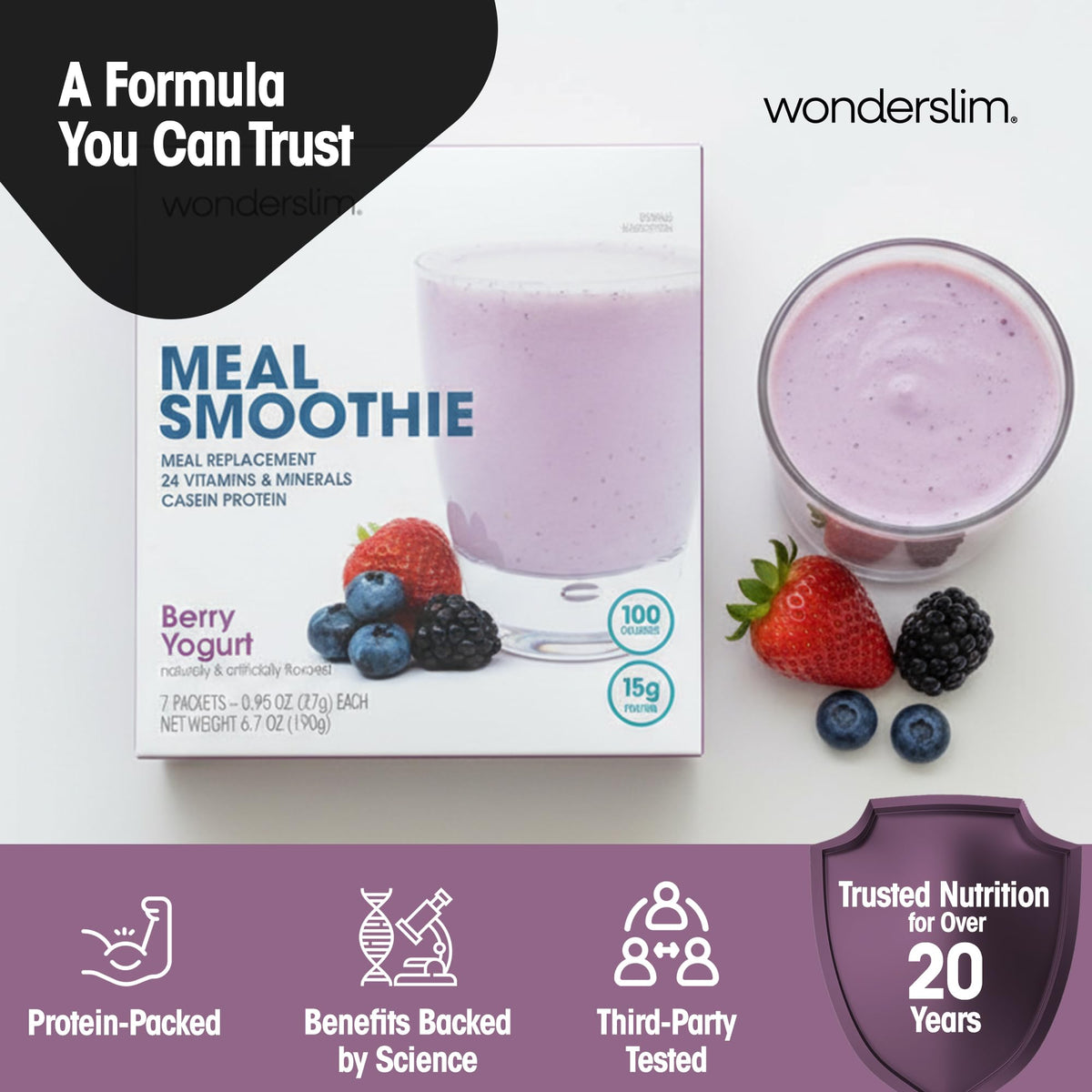 WonderSlim 15g Protein Sticker on Pack signals protein-forward nutrition.