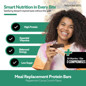 WonderSlim Peppermint Cocoa Crunch cross-section reveals chewy interior and fiber mix