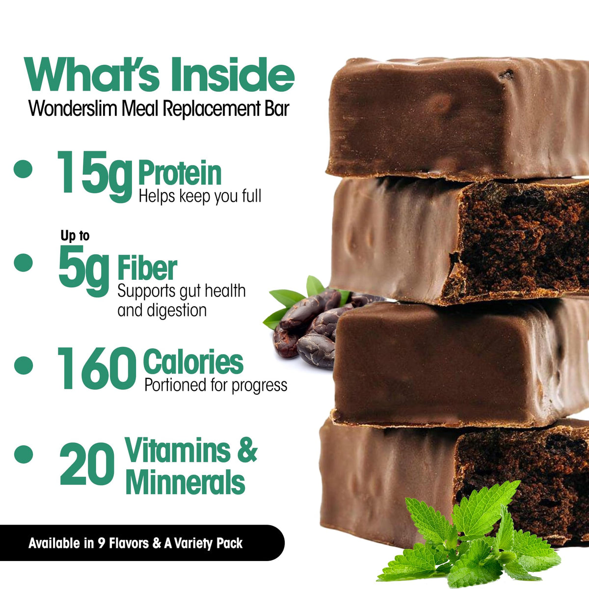 WonderSlim Peppermint Cocoa Crunch front view highlights flavor and protein content