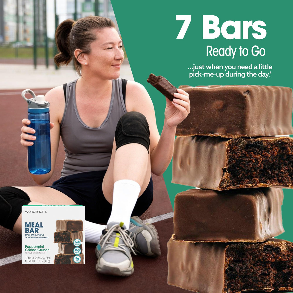 WonderSlim Peppermint Cocoa Crunch on-the-go bar fits busy schedules