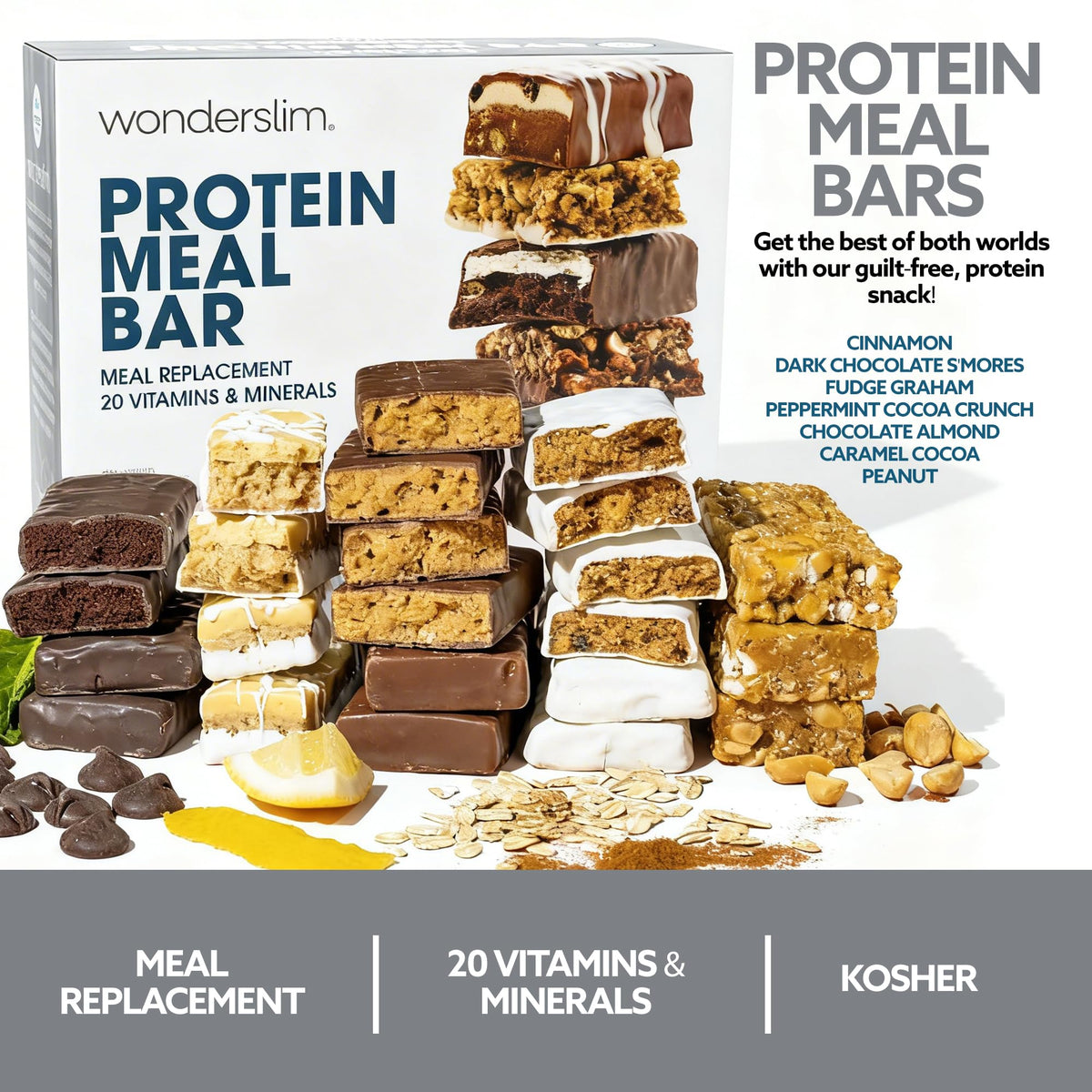 WonderSlim bar close-up reveals texture and quality ingredients.