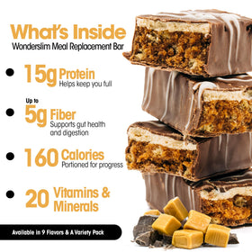 WonderSlim caramel cocoa bar front displays ready to eat gluten free snack