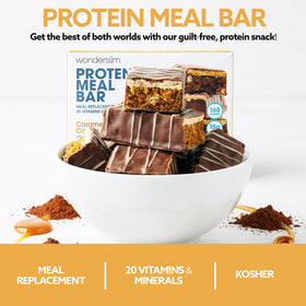 WonderSlim caramel cocoa bar nutrition label focuses on protein and vitamins