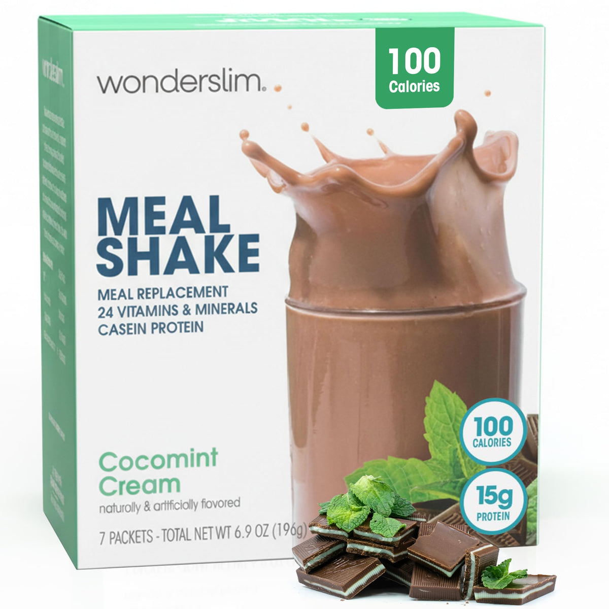 WonderSlim CocoMint Cream shake label highlights gluten-free and vitamin benefits