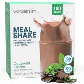 WonderSlim CocoMint Cream shake label highlights gluten-free and vitamin benefits