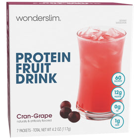 WonderSlim Cran-Grape drink bottle showcases a low-calorie protein boost for busy days