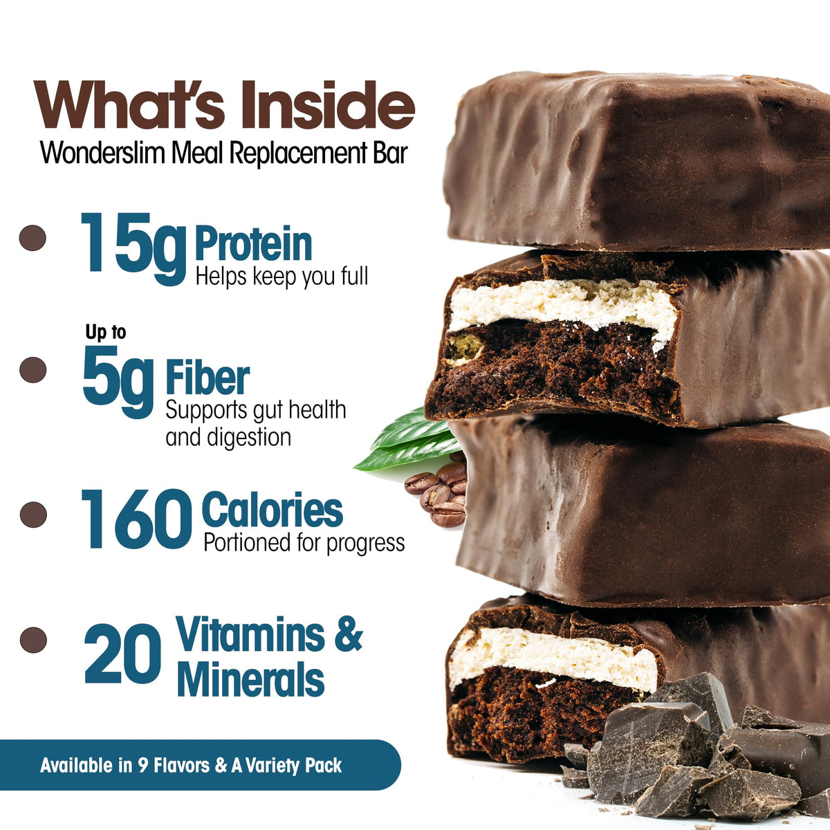 WonderSlim bar close-up texture highlighting protein-rich bite for a satisfying snack.