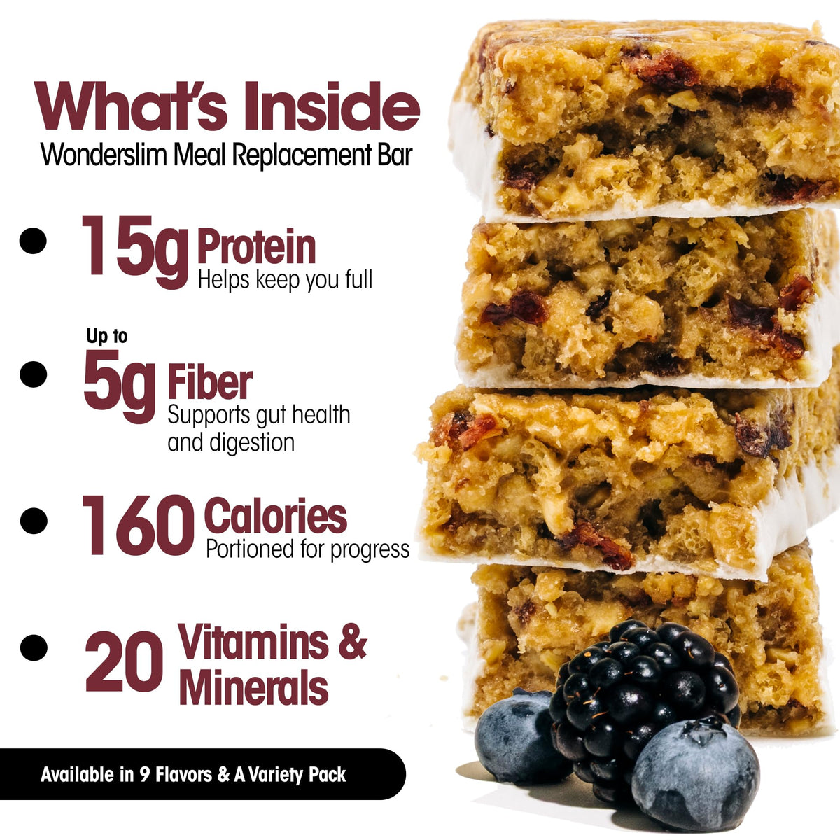 WonderSlim Double Berry Bar closeup highlights chewy texture and berry flavor
