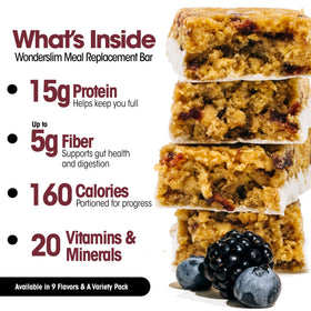 WonderSlim Double Berry Bar closeup highlights chewy texture and berry flavor