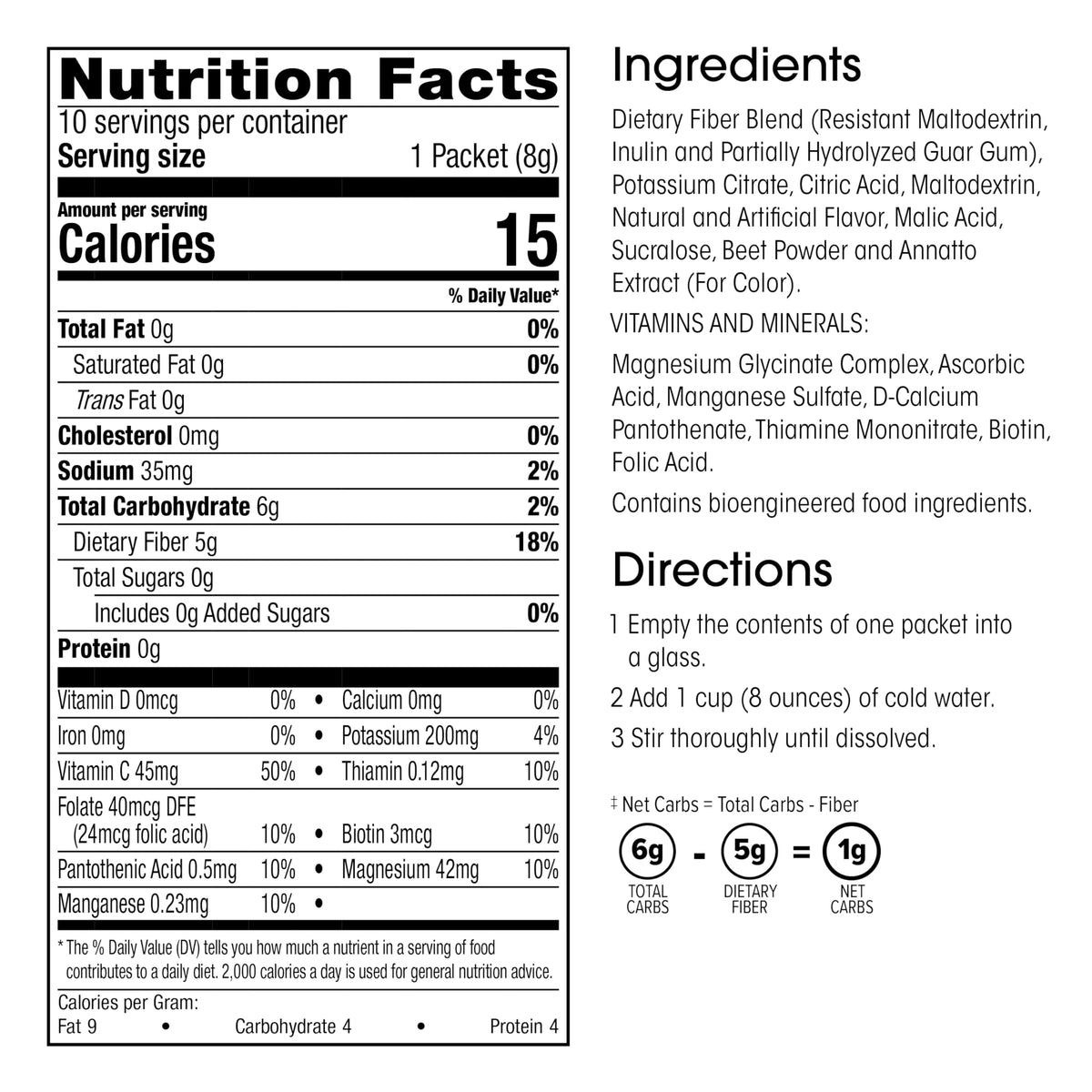 USA-made, gluten-free WonderSlim Fiber Drink Very Berry label and taste-tested assurance.